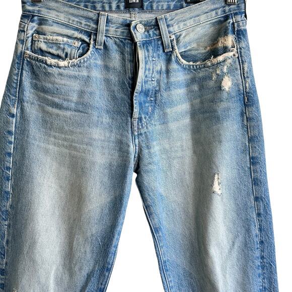Edwin Denim Cai classic Straight High Waist Non stretch Ripped Jeans size 26 - Picture 9 of 16